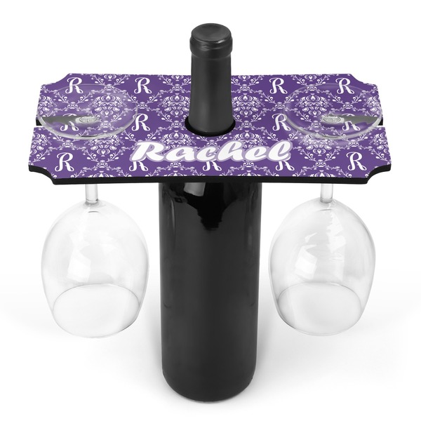 Custom Initial Damask Wine Bottle & Glass Holder (Personalized)