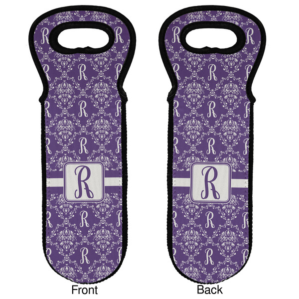 Initial Damask Wine Tote Front & Back