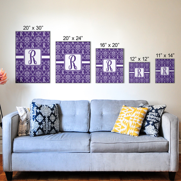 Initial Damask Wood Prints - Size Comparison