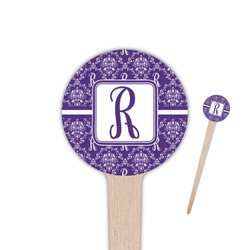 Initial Damask 4" Round Wooden Food Picks - Single Sided