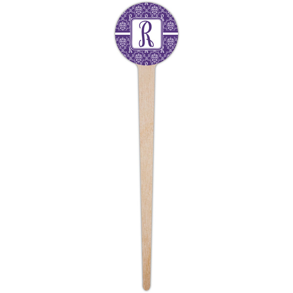 Initial Damask Wooden 4" Food Pick - Round - Single Pick