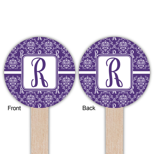 Initial Damask Wooden 6" Food Pick - Round - Double Sided - Front & Back