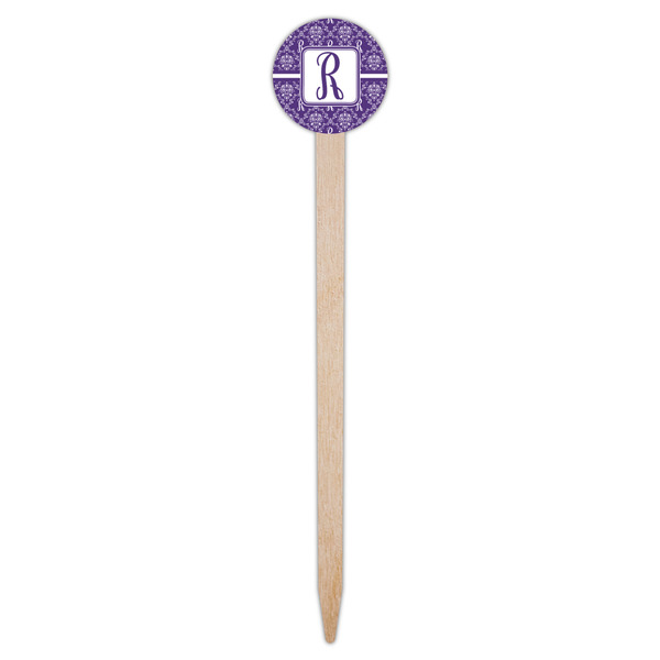Initial Damask Wooden 6" Food Pick - Round - Single Pick