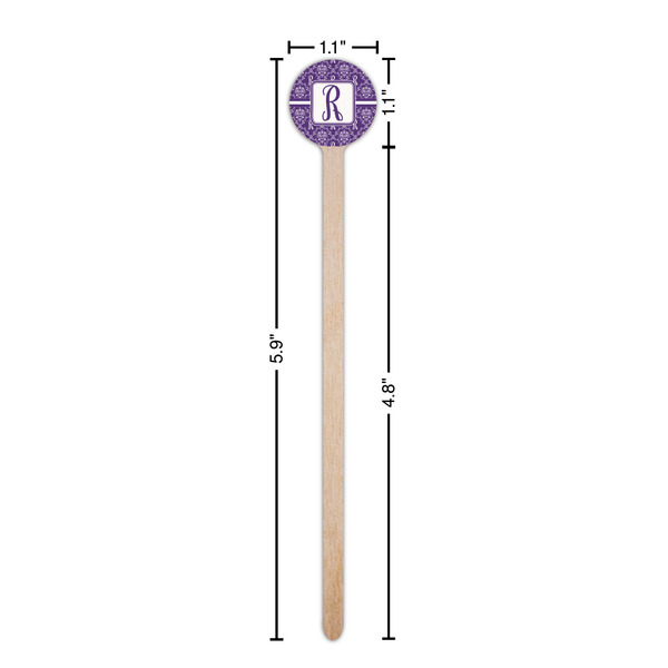Initial Damask Wooden 6" Stir Stick - Round - Dimensions