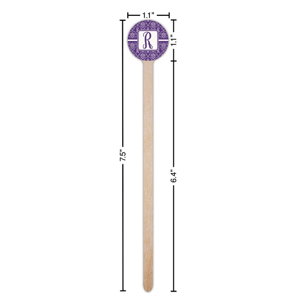 Initial Damask Wooden 7.5" Stir Stick - Round - Dimensions