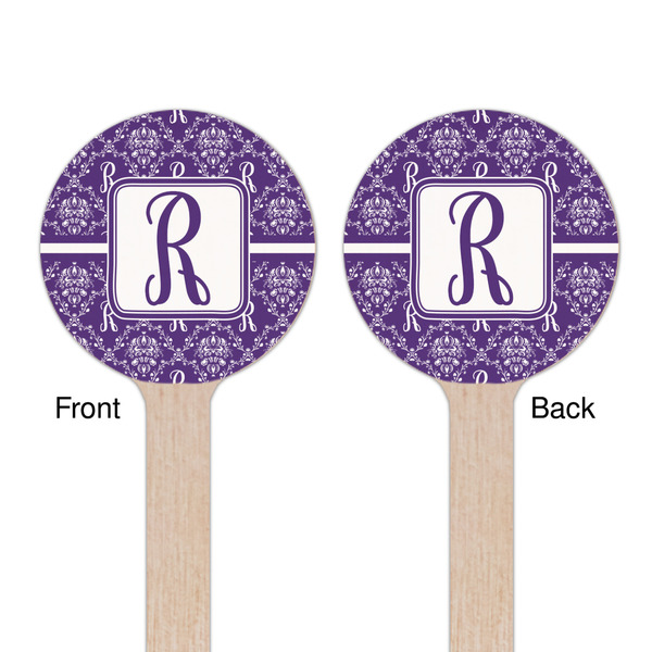 Initial Damask Wooden 7.5" Stir Stick - Round - Double Sided - Front & Back