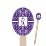 Initial Damask Oval Wooden Food Picks - Single Sided