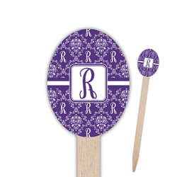 Initial Damask Oval Wooden Food Picks - Single Sided