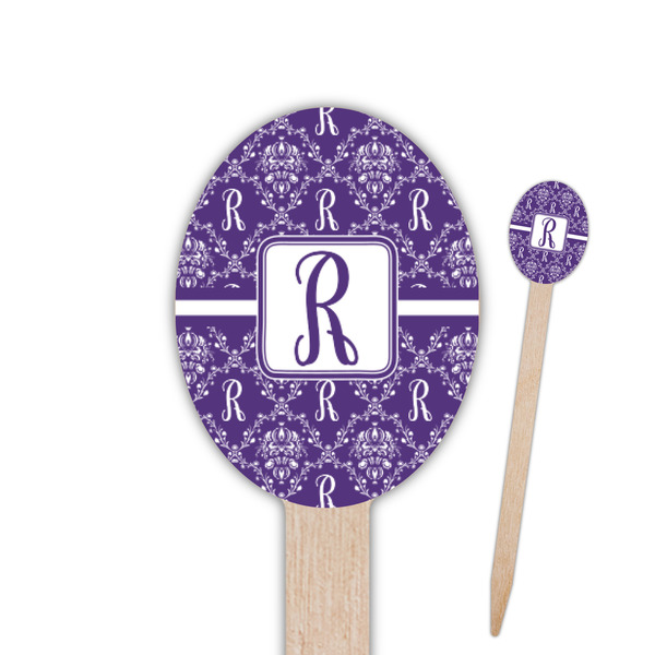 Custom Initial Damask Oval Wooden Food Picks - Double Sided