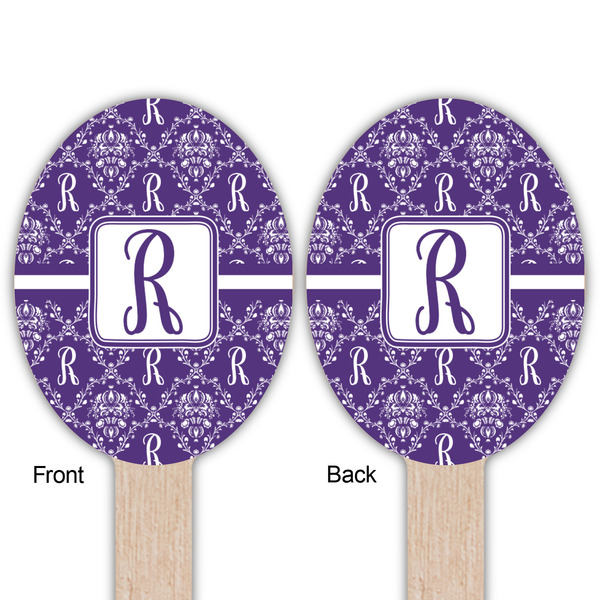Initial Damask Wooden Food Pick - Oval - Double Sided - Front & Back