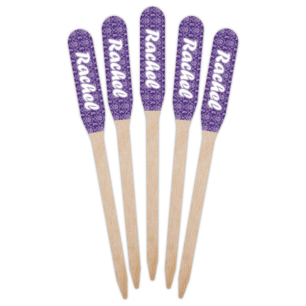 Initial Damask Wooden Food Pick - Paddle - Fan View