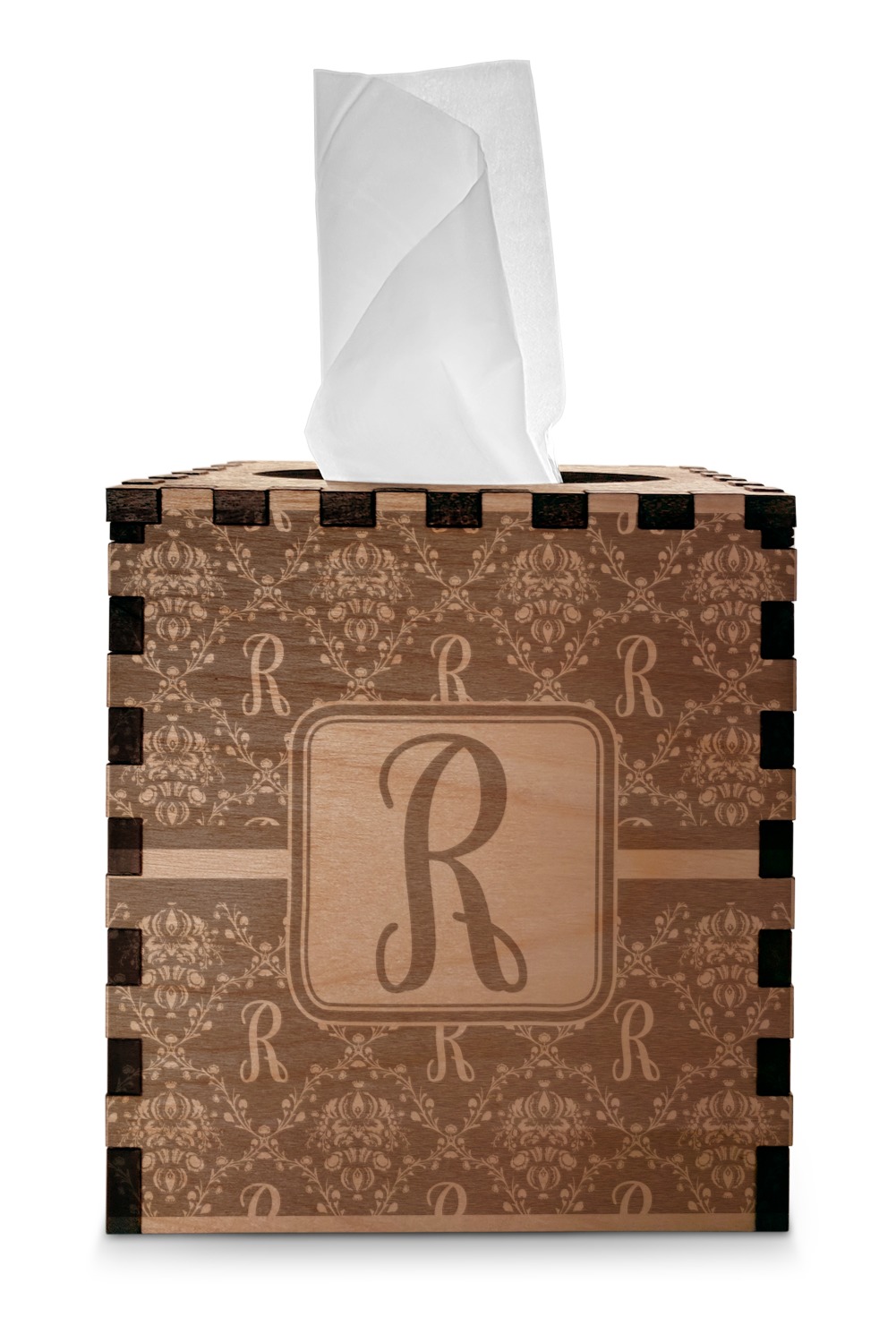 Initial Damask Wooden Tissue Box Cover - Square 