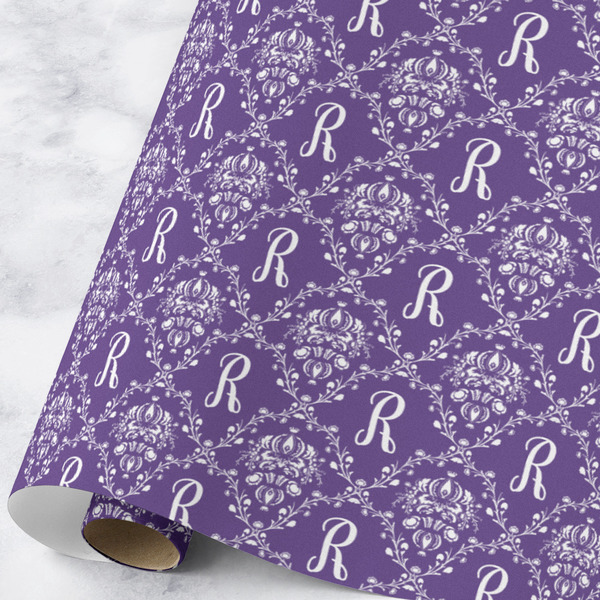 Custom Initial Damask Wrapping Paper Roll - Large - Matte