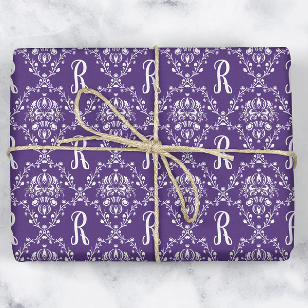 Initial Damask Wrapping Paper Roll - Matte - Wrapped Box