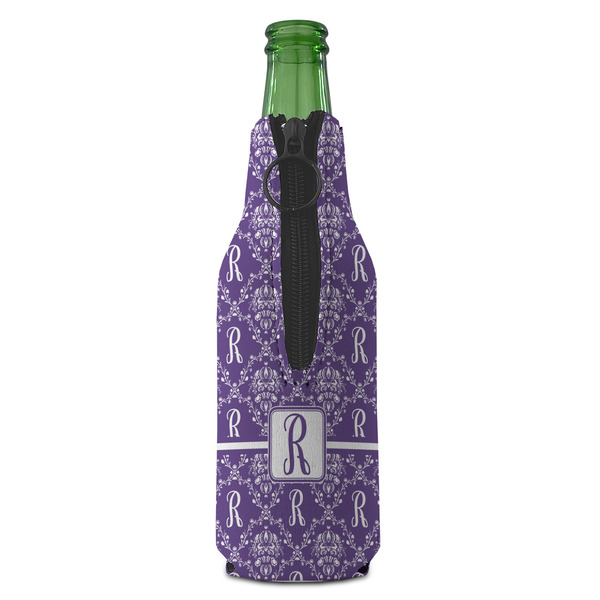 Initial Damask Zipper Bottle Cooler - BACK (bottle)