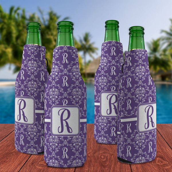 Initial Damask Zipper Bottle Cooler - Set of 4 - LIFESTYLE