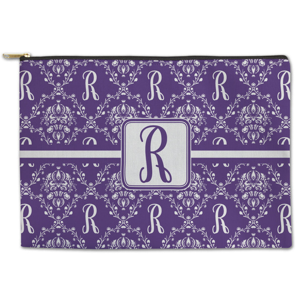 Custom Initial Damask Zipper Pouch - Large - 12.5"x8.5" (Personalized)
