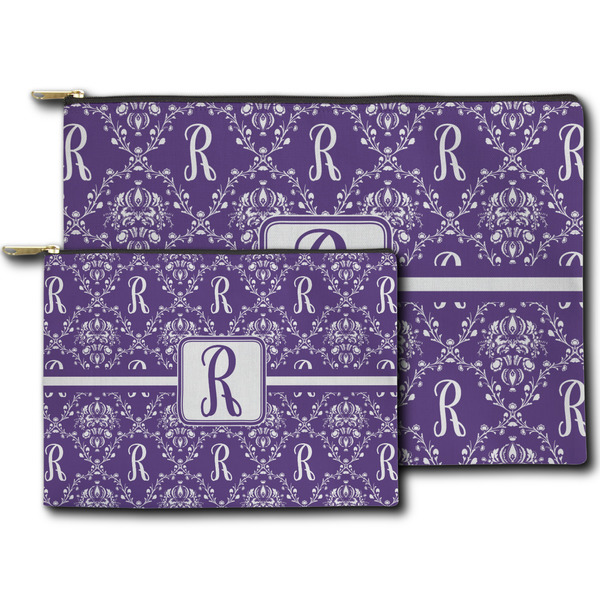 Initial Damask Zippered Pouches - Size Comparison