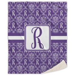 Initial Damask Sherpa Throw Blanket (Personalized)