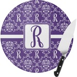 Initial Damask Round Glass Cutting Board - Small (Personalized)
