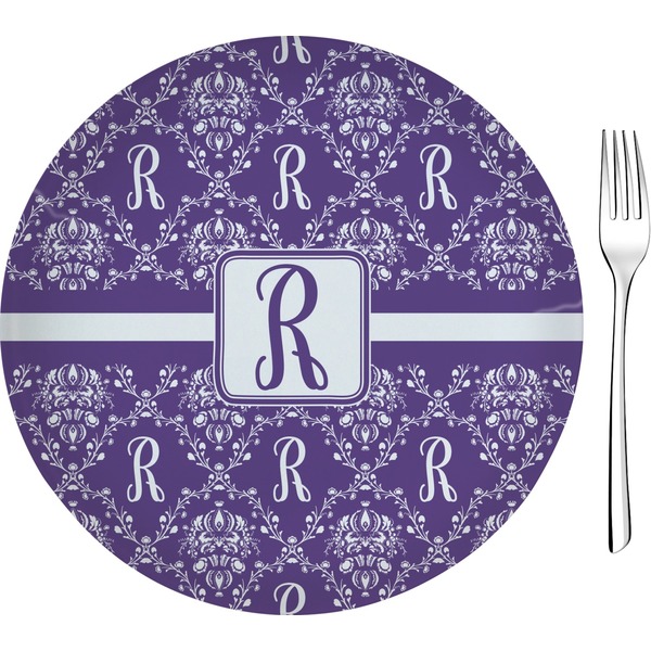 Custom Initial Damask Glass Appetizer / Dessert Plate 8" (Personalized)