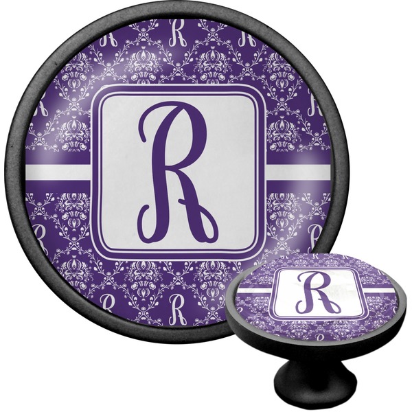Custom Initial Damask Cabinet Knob (Black) (Personalized)