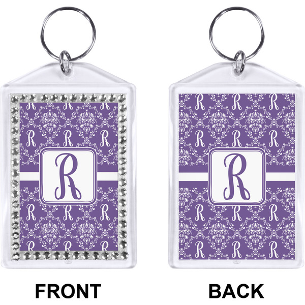 Personalized Initial Damask Bling Keychain (Front + Back)