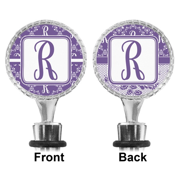 Personalized Initial Damask Bottle Stopper - Front and Back