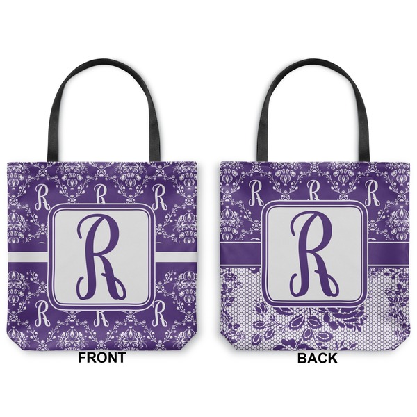 Personalized Initial Damask Canvas Tote - Front and Back