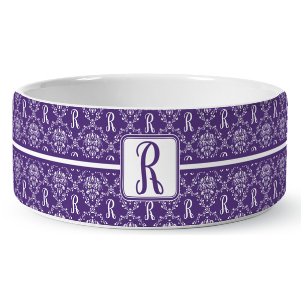 Custom Initial Damask Ceramic Dog Bowl (Personalized)