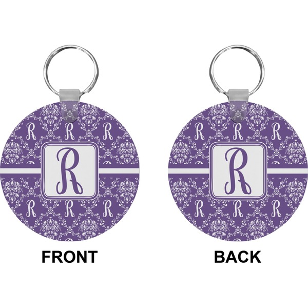 Personalized Initial Damask Circle Keychain (Front + Back)