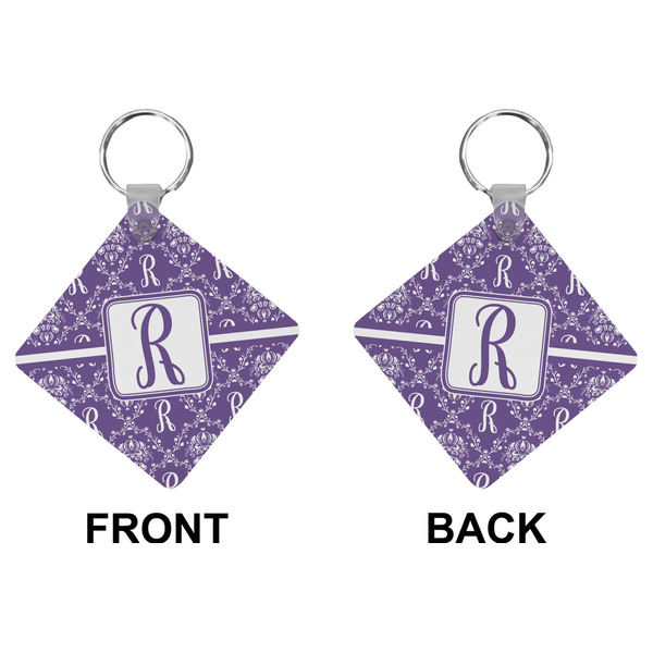 Personalized Initial Damask Diamond Keychain (Front + Back)