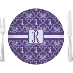Initial Damask 10" Glass Lunch / Dinner Plates - Single or Set (Personalized)