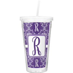 Initial Damask Double Wall Tumbler with Straw (Personalized)