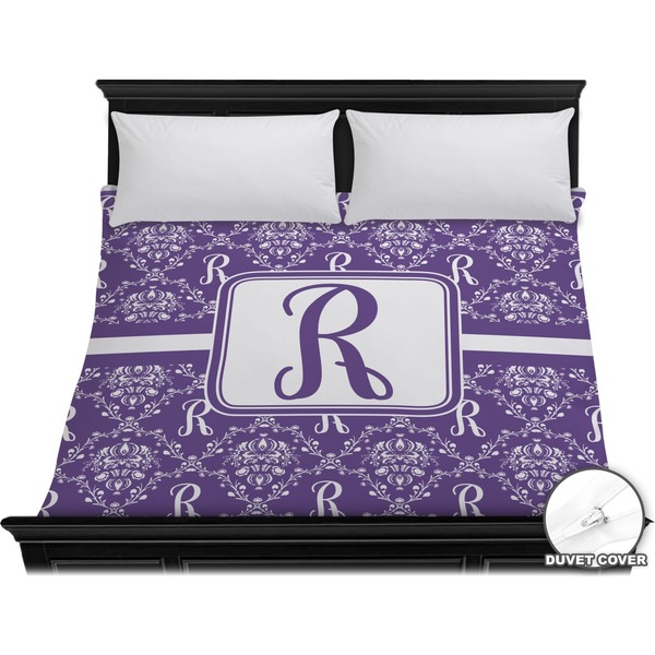 Custom Initial Damask Duvet Cover - King (Personalized)
