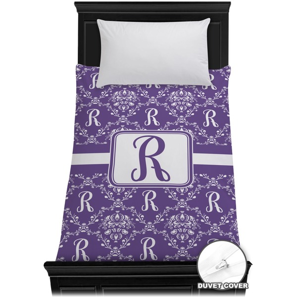 Custom Initial Damask Duvet Cover - Twin (Personalized)
