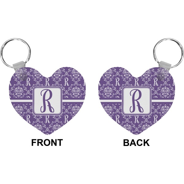 Personalized Initial Damask Heart Keychain (Front + Back)
