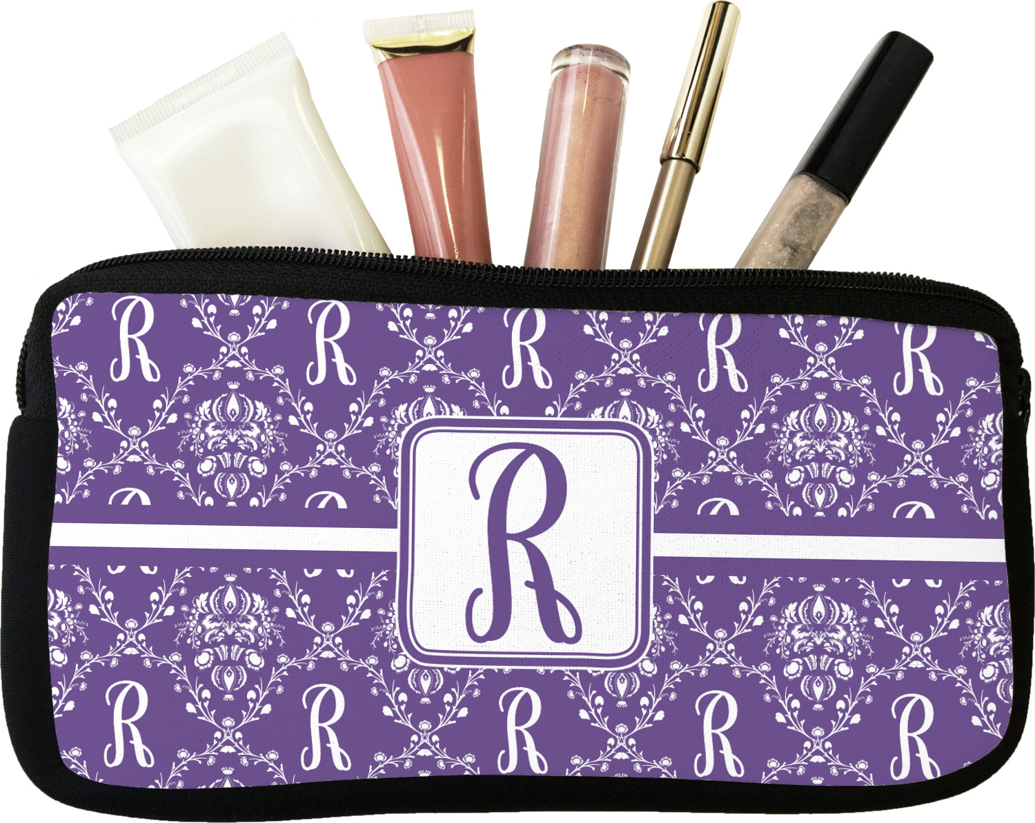 Custom Initial Damask Makeup / Cosmetic Bag (Personalized) YouCustomizeIt
