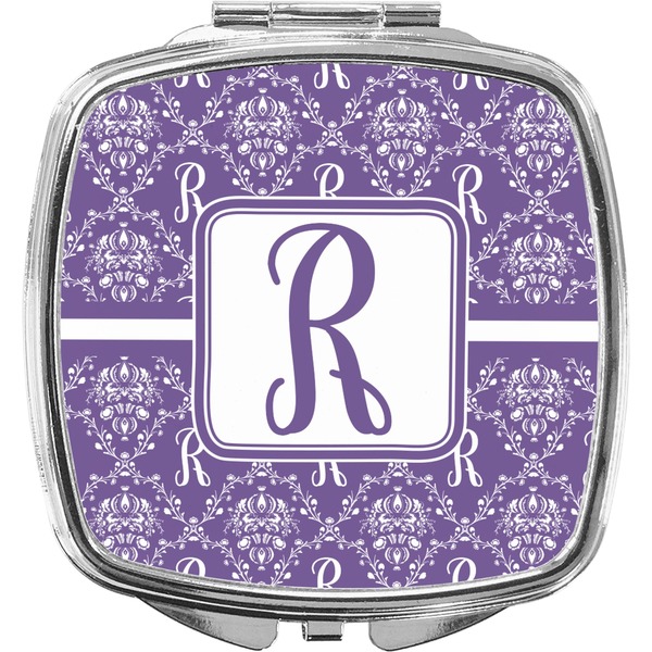 Custom Initial Damask Compact Makeup Mirror (Personalized)