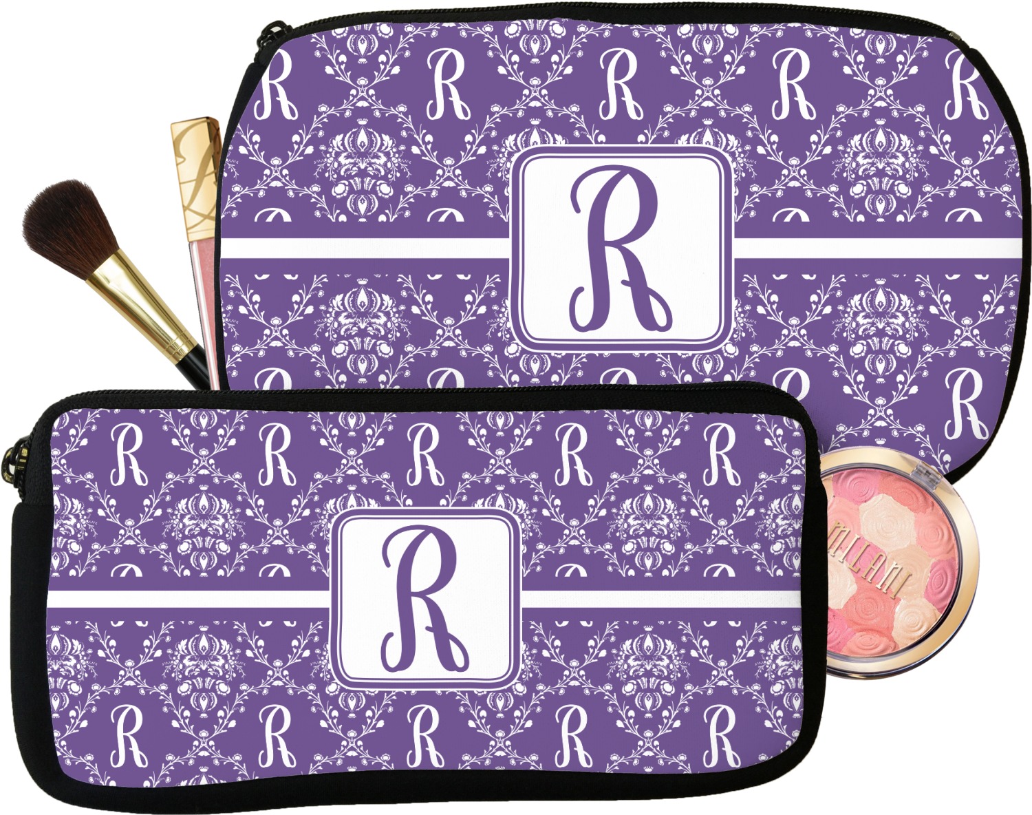 Initial Damask Makeup / Cosmetic Bag (Personalized) - YouCustomizeIt