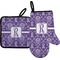 Personalized Initial Damask Neoprene Oven Mitt and Pot Holder Set