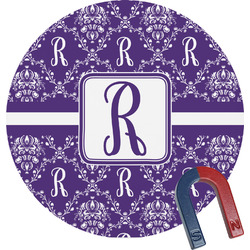 Initial Damask Round Fridge Magnet
