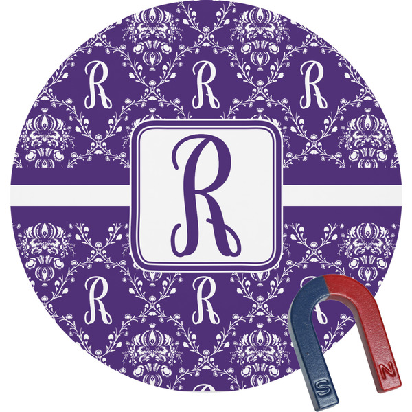 Custom Initial Damask Round Fridge Magnet