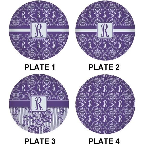 Personalized Initial Damask Set of Lunch / Dinner Plates (Approval)