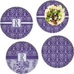 Initial Damask Set of 4 Glass Lunch / Dinner Plate 10" (Personalized)