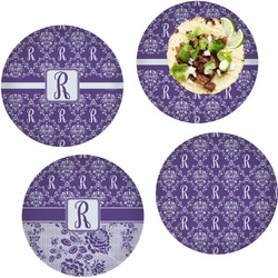 Initial Damask Set of 4 Glass Lunch / Dinner Plate 10" (Personalized)