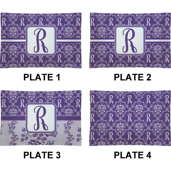 Personalized Initial Damask Set of Rectangular Appetizer / Dessert Plates (Approval)