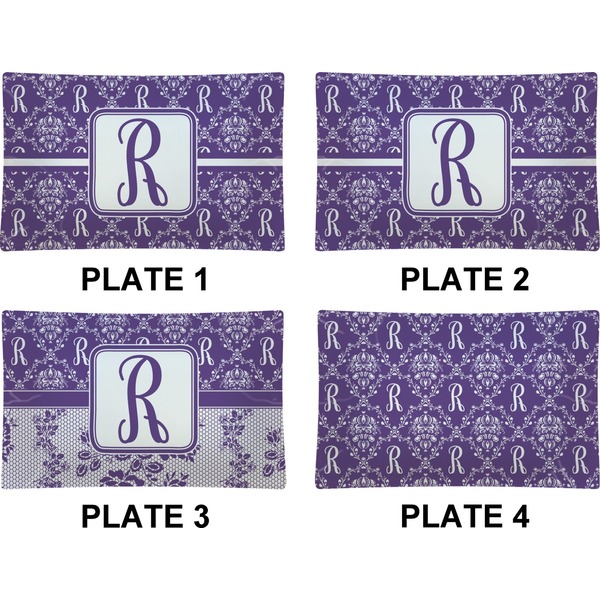 Personalized Initial Damask Set of Rectangular Dinner Plates (Approval)