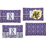 Initial Damask Set of 4 Glass Rectangular Lunch / Dinner Plate (Personalized)
