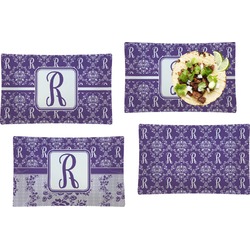 Initial Damask Set of 4 Glass Rectangular Lunch / Dinner Plate (Personalized)